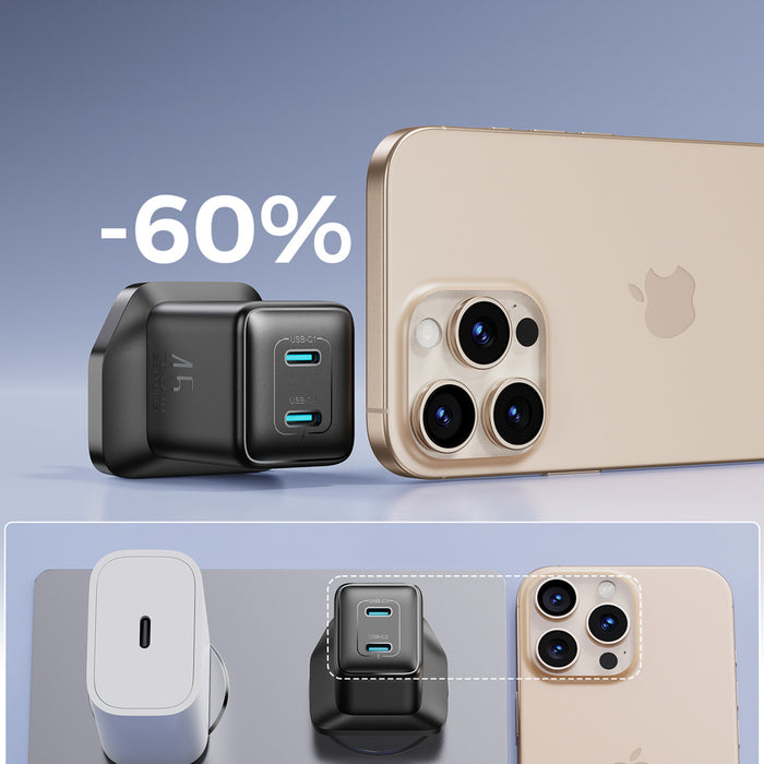 Joyroom JR-TCG17 45W 2 x USB-C wall charger (UK plug) - black