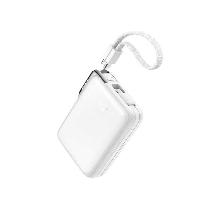 Joyroom JR-PBF27 Pro 10000mAh 30W Power Bank with Built-in USB-C Cable and Additional Bidirectional USB-C to Lightning Cable - White