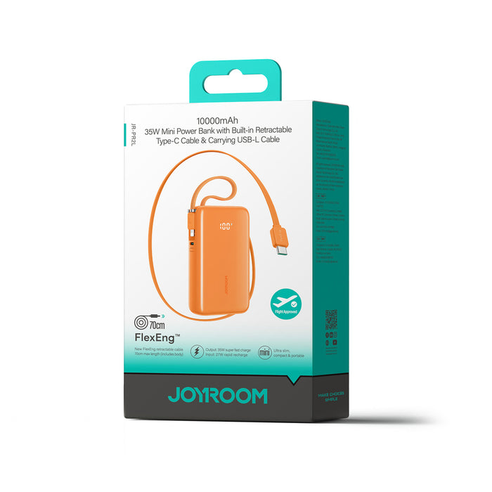 Joyroom JR-PR2 35W 10000mAh Powerbank with Built-in USB-C and Lightning Cables - Orange