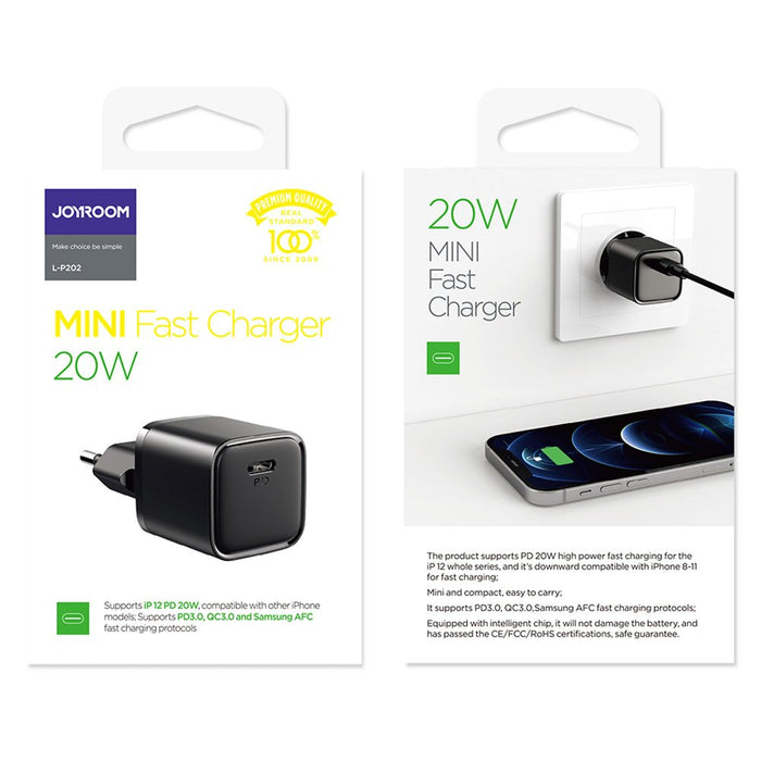 Joyroom fast wall charger USB Type C 20W Power Delivery Quick Charge 3.0 AFC black (L-P202)