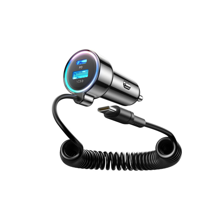 Joyroom JR-CL07 72W 3-in-1 Car Charger with 1.6m USB-C Cable – Black