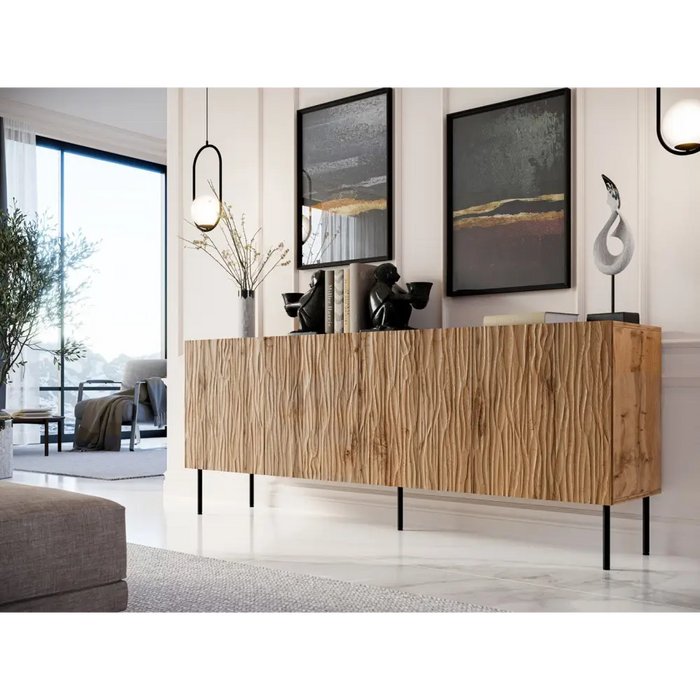 JUNGLE chest of drawers 190x40.5x74.5 oak wotan + black legs - Chests of drawers made of furniture