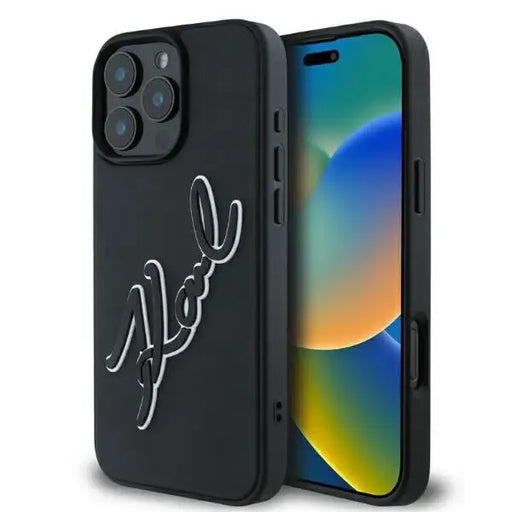 Karl Lagerfeld 3D Rubber Bicolor Signature Case for iPhone 16 Pro Max - Black - Cell phone cases and covers<<<HurtelXML