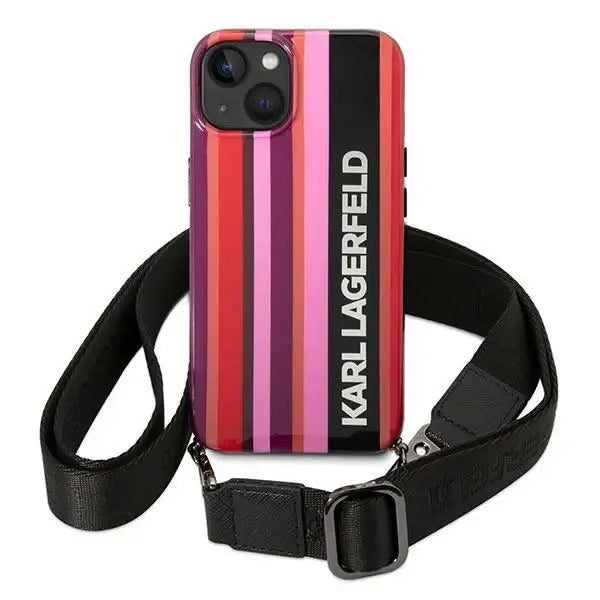 Karl Lagerfeld Color Stripes Strap Case for iPhone 14 Plus / 15 Plus 6.7’’ - Pink - Cell phone cases