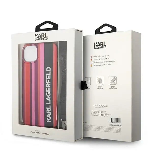 Karl Lagerfeld Color Stripes Strap Case for iPhone 14 Plus / 15 Plus 6.7’’ - Pink - Cell phone cases