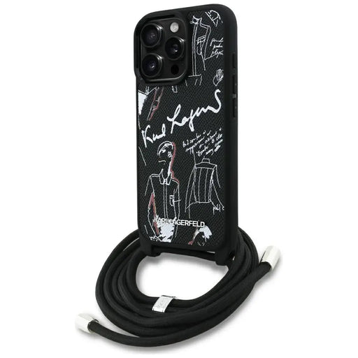 Karl Lagerfeld Crossbody Grained Pattern & Logo Case for iPhone 16 Pro Max - Black - Cell phone cases