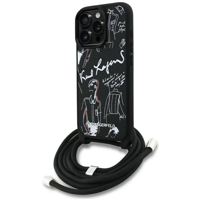 Karl Lagerfeld Crossbody Grained Pattern & Logo Case for iPhone 16 Pro Max - Black - Cell phone cases