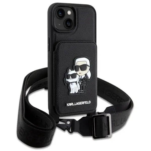 Karl Lagerfeld Crossbody Saffiano Karl&Choupette Case for iPhone 14 Plus - Black - Cell phone cases