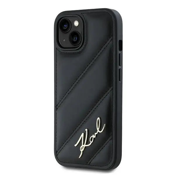 Karl Lagerfeld Diagonal Quilted Script case for iPhone 13 - black - Cell phone cases and covers<<<HurtelXML