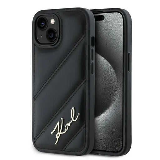 Karl Lagerfeld Diagonal Quilted Script case for iPhone 13 - black - Cell phone cases and covers<<<HurtelXML