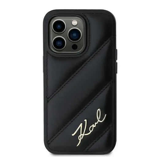 Karl Lagerfeld Diagonal Quilted Script case for iPhone 14 Pro Max - black - Cell phone cases and covers<<<HurtelXML