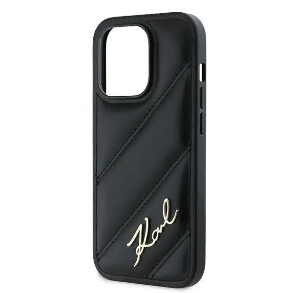 Karl Lagerfeld Diagonal Quilted Script case for iPhone 14 Pro Max - black - Cell phone cases and covers<<<HurtelXML