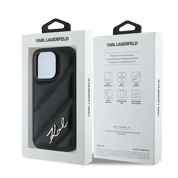 Karl Lagerfeld Diagonal Quilted Script case for iPhone 14 Pro Max - black - Cell phone cases and covers<<<HurtelXML