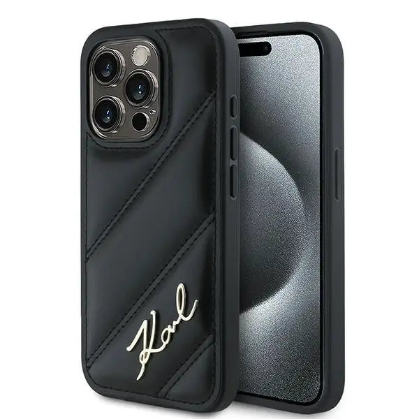 Karl Lagerfeld Diagonal Quilted Script case for iPhone 14 Pro Max - black - Cell phone cases and covers<<<HurtelXML
