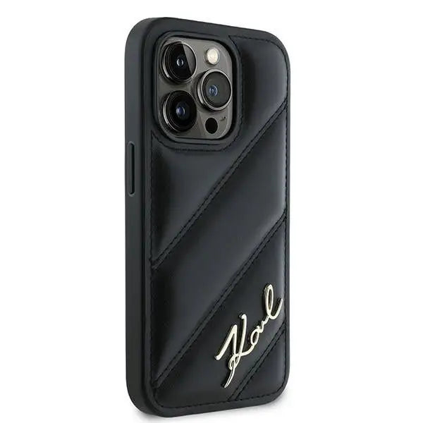 Karl Lagerfeld Diagonal Quilted Script case for iPhone 14 Pro Max - black - Cell phone cases and covers<<<HurtelXML
