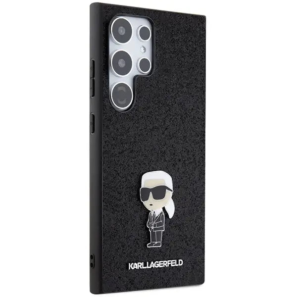 Karl Lagerfeld Fixed Glitter Ikonik Logo Metal Pin Case for Samsung Galaxy S24 Ultra - Black - Cell phone cases