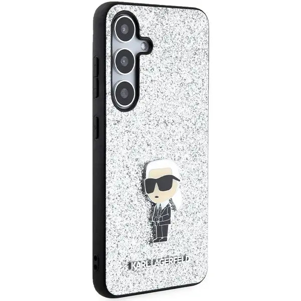 Karl Lagerfeld Fixed Glitter Ikonik Logo Metal Pin case for Samsung Galaxy S24+ - silver - Cell phone cases