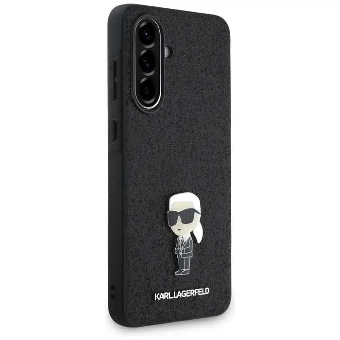 Karl Lagerfeld Fixed Glitter Ikonik Logo Metal Pin Case for Samsung Galaxy A36 - Black - Cell phone cases