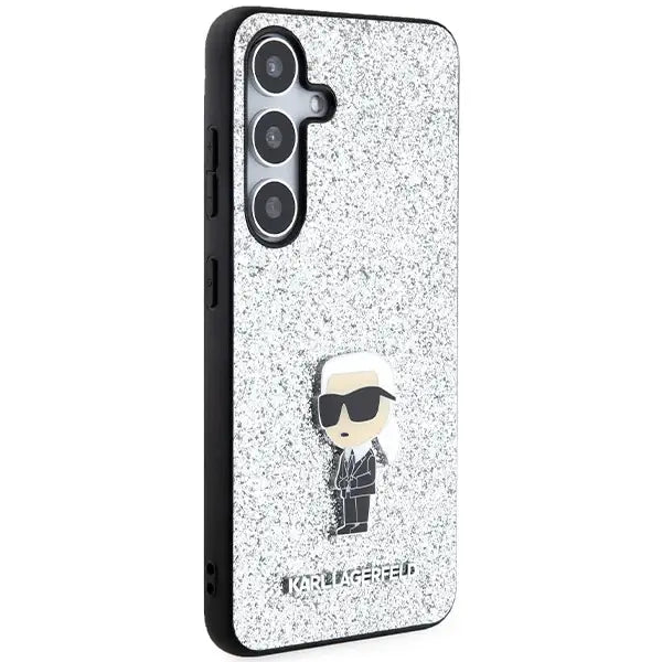 Karl Lagerfeld Fixed Glitter Ikonik Logo Metal Pin Case for Samsung Galaxy S24 - Silver - Cell phone cases