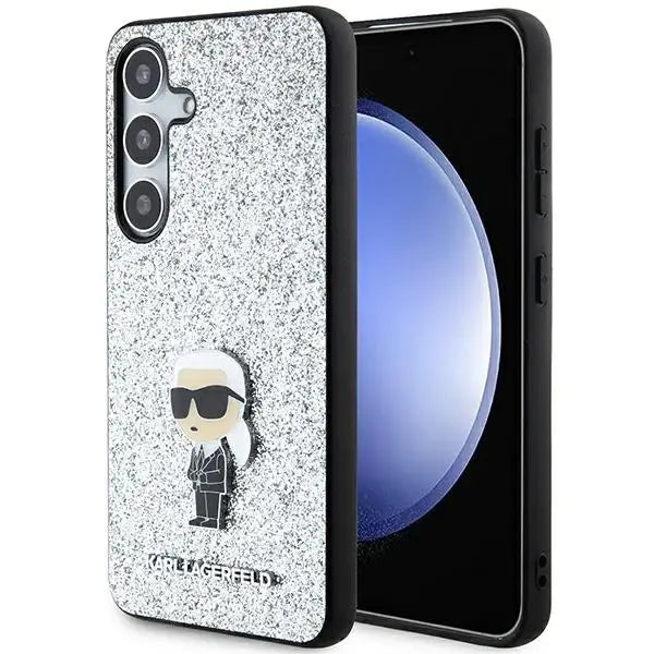 Karl Lagerfeld Fixed Glitter Ikonik Logo Metal Pin case for Samsung Galaxy S24+ - silver - Cell phone cases