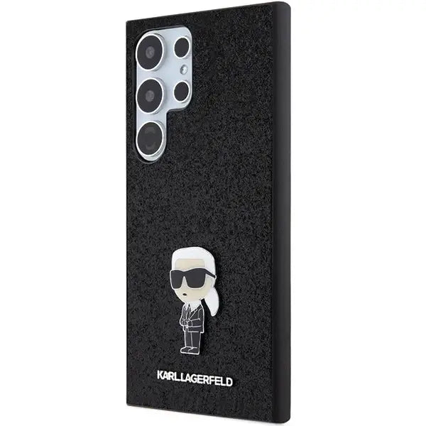 Karl Lagerfeld Fixed Glitter Ikonik Logo Metal Pin Case for Samsung Galaxy S24 Ultra - Black - Cell phone cases