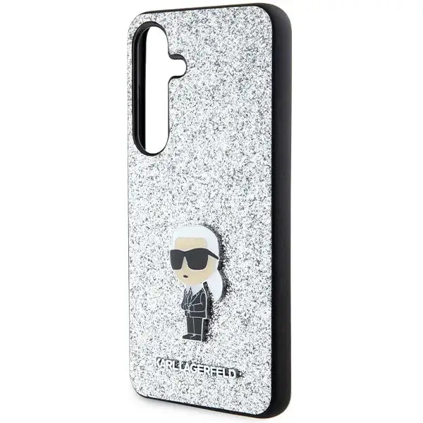 Karl Lagerfeld Fixed Glitter Ikonik Logo Metal Pin Case for Samsung Galaxy S24 - Silver - Cell phone cases