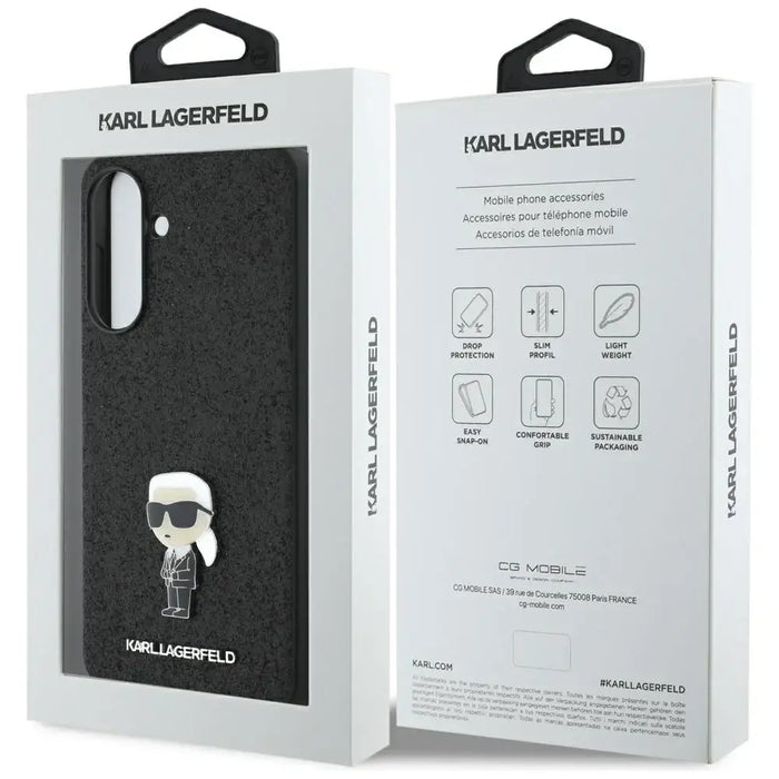 Karl Lagerfeld Fixed Glitter Ikonik Logo Metal Pin Case for Samsung Galaxy A56 - Black - Cell phone cases