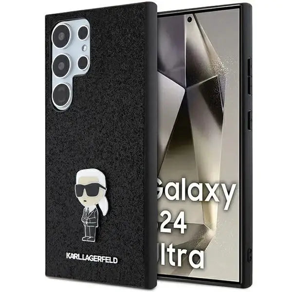 Karl Lagerfeld Fixed Glitter Ikonik Logo Metal Pin Case for Samsung Galaxy S24 Ultra - Black - Cell phone cases