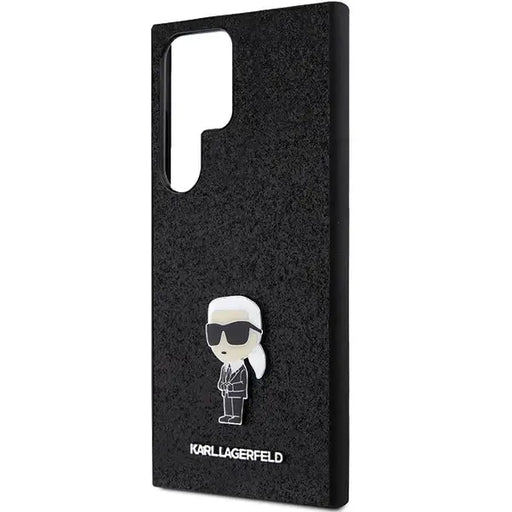 Karl Lagerfeld Fixed Glitter Ikonik Logo Metal Pin Case for Samsung Galaxy S24 Ultra - Black - Cell phone cases