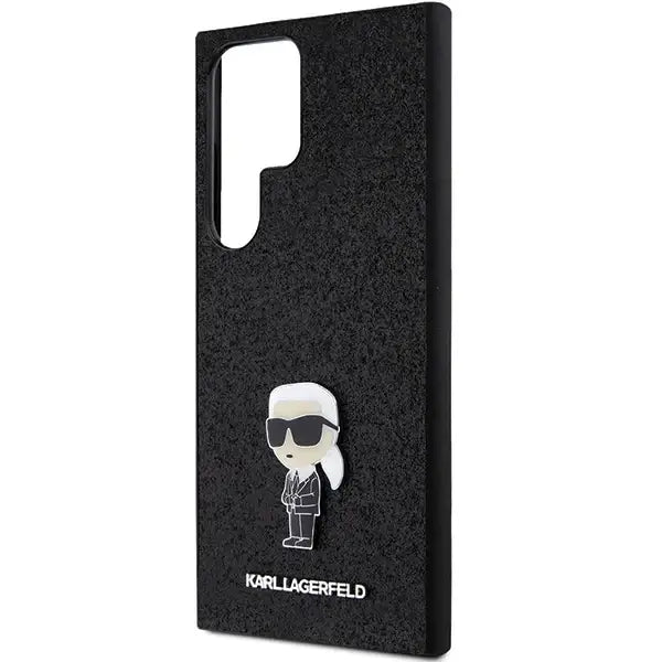 Karl Lagerfeld Fixed Glitter Ikonik Logo Metal Pin Case for Samsung Galaxy S24 Ultra - Black - Cell phone cases