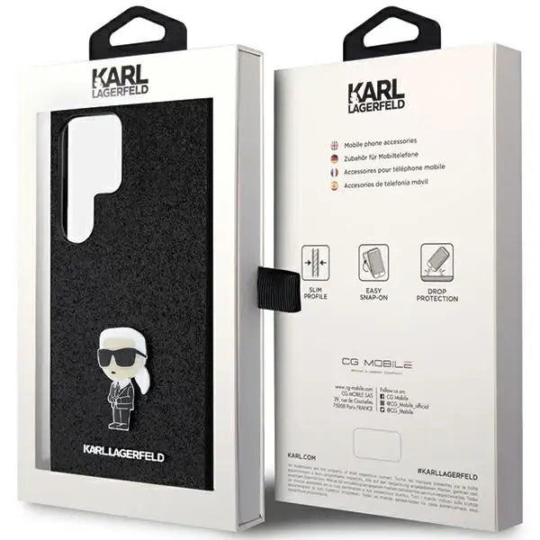 Karl Lagerfeld Fixed Glitter Ikonik Logo Metal Pin Case for Samsung Galaxy S24 Ultra - Black - Cell phone cases