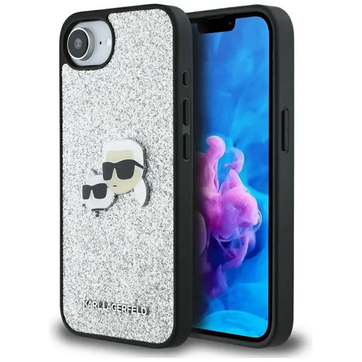 Karl Lagerfeld Fixed Glitter Ikonik Metal Pin case for iPhone 16e - silver - Cell phone cases and covers<<<HurtelXML