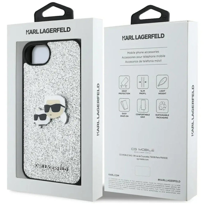Karl Lagerfeld Fixed Glitter Ikonik Metal Pin case for iPhone 16e - silver - Cell phone cases and covers<<<HurtelXML