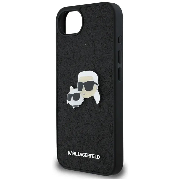 Karl Lagerfeld Fixed Glitter Karl&Choupette Heads Metal Pin iPhone 16e Case - Black - Cell phone cases