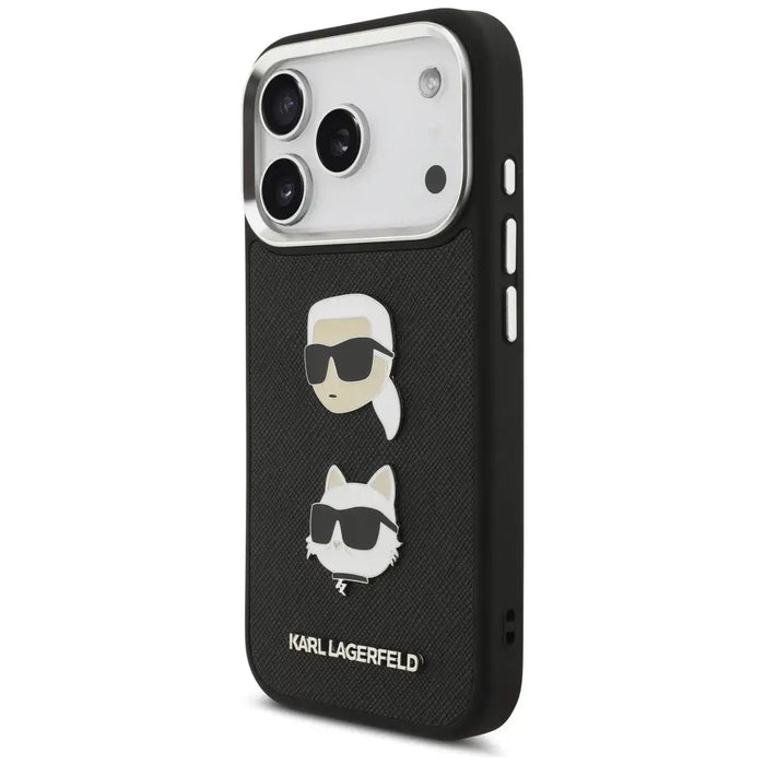 Karl Lagerfeld FW Grained Karl & Choupette Heads Pins & Logo iPhone 17 Pro Case - Black - Cell phone cases