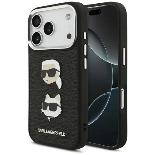 Karl Lagerfeld FW Grained Karl & Choupette Heads Pins & Logo iPhone 17 Pro Case - Black - Cell phone cases