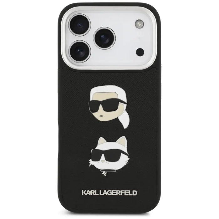 Karl Lagerfeld FW Grained Karl & Choupette Heads Pins & Logo iPhone 17 Pro Case - Black - Cell phone cases
