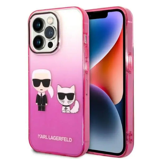 Karl Lagerfeld Gradient Ikonik Karl & Choupette iPhone 14 Pro 6.1’’ Case - Pink - Cell phone cases