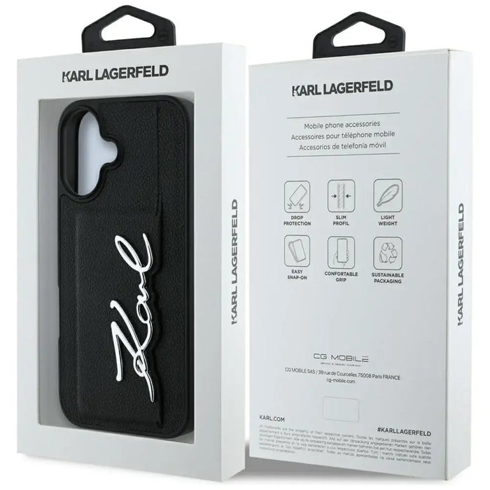 Karl Lagerfeld HC Grained PU Cardslot Metal Signature iPhone 16 Case - Black - Cell phone cases and covers<<<HurtelXML