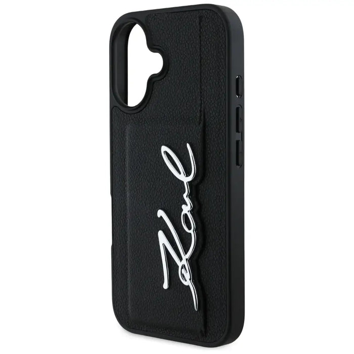 Karl Lagerfeld HC Grained PU Cardslot Metal Signature iPhone 16 Case - Black - Cell phone cases and covers<<<HurtelXML