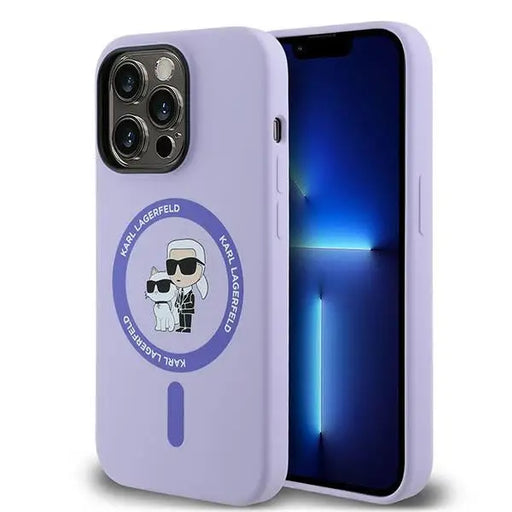 Karl Lagerfeld HC MagSafe Silicone Karl&Choupette Heads Ring Case for iPhone 14 Pro - Purple - Cell phone cases