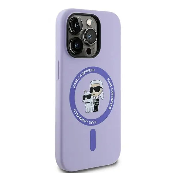 Karl Lagerfeld HC MagSafe Silicone Karl&Choupette Heads Ring Case for iPhone 14 Pro - Purple - Cell phone cases