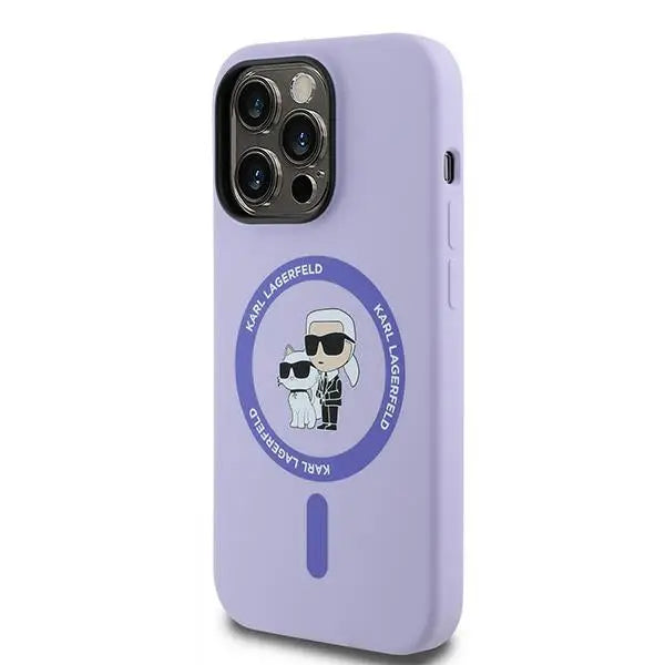 Karl Lagerfeld HC MagSafe Silicone Karl&Choupette Heads Ring Case for iPhone 14 Pro - Purple - Cell phone cases