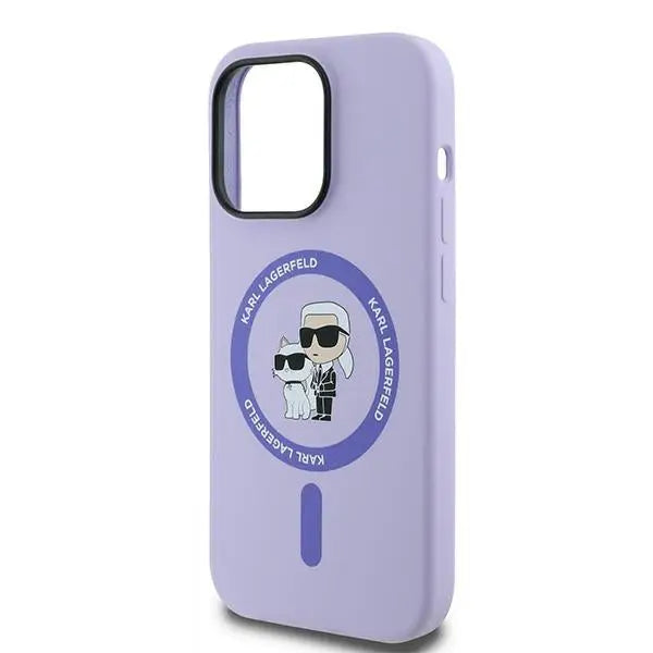 Karl Lagerfeld HC MagSafe Silicone Karl&Choupette Heads Ring Case for iPhone 14 Pro - Purple - Cell phone cases