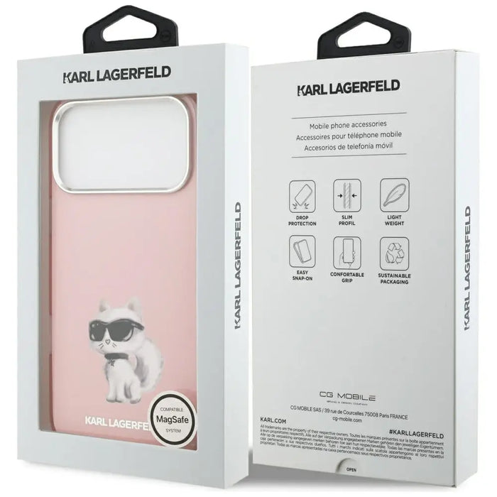 Karl Lagerfeld IML Aquarelle Choupette & Logo MagSafe Case for iPhone 17 Pro Max - Pink - Cell phone cases