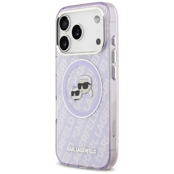 Karl Lagerfeld IML Glitter Karl & Choupette Heads Logo MagSafe Case for iPhone 17 Pro - Purple - Cell phone cases
