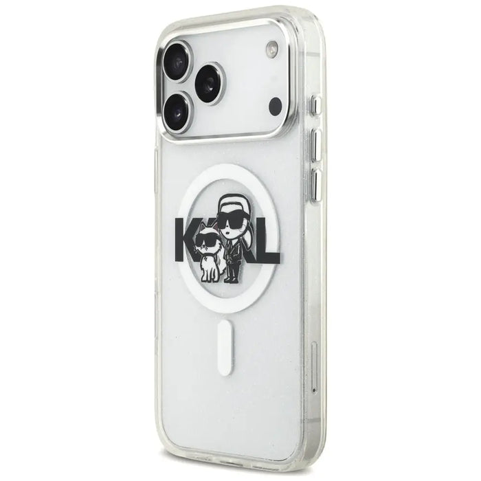 Karl Lagerfeld IML Glitter Karl & Choupette Sketch Logo MagSafe Case for iPhone 17 Pro Max - Clear - Cell phone cases