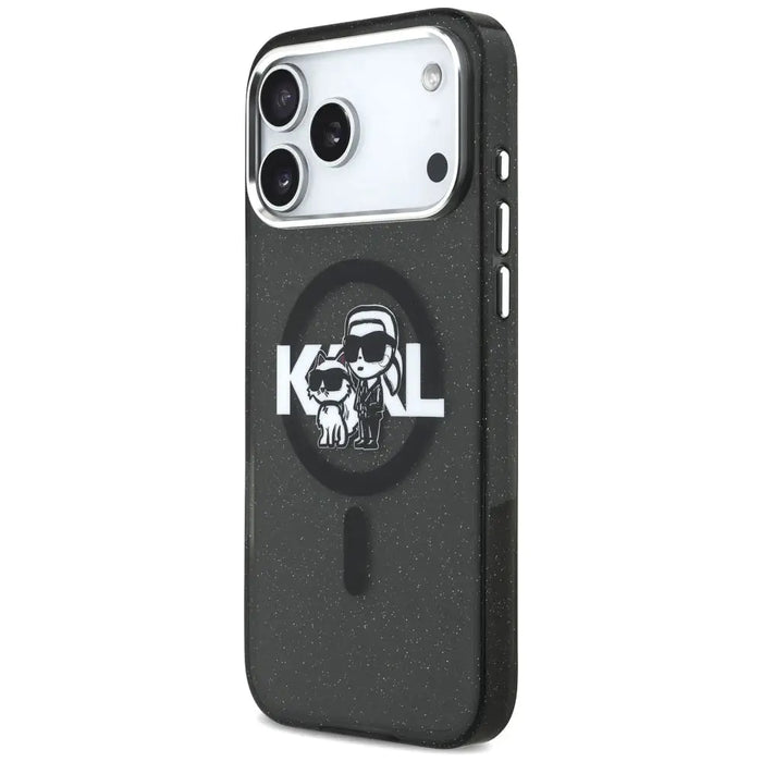 Karl Lagerfeld IML Glitter Karl & Choupette Sketch Logo MagSafe Case for iPhone 17 Pro Max - Black - Cell phone cases