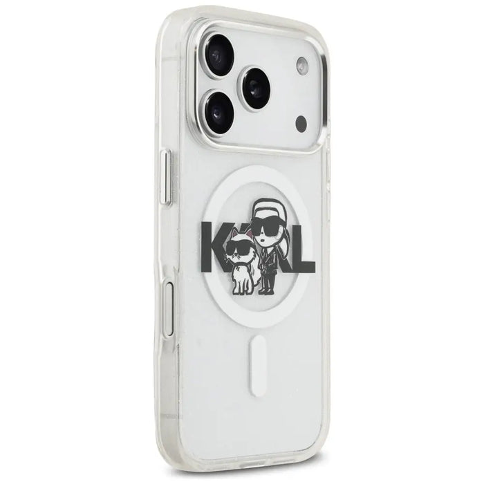 Karl Lagerfeld IML Glitter Karl & Choupette Sketch Logo MagSafe Case for iPhone 17 Pro - Clear - Cell phone cases