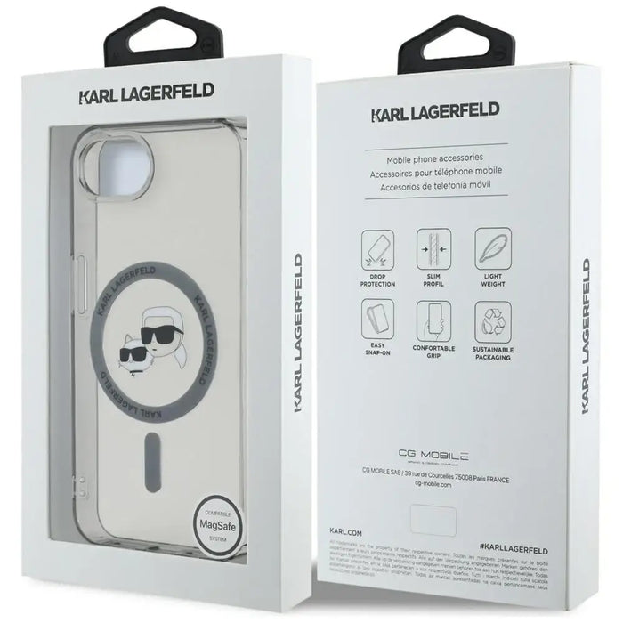 Karl Lagerfeld IML Metal Karl & Choupette Heads MagSafe iPhone 16e Case - Black - Cell phone cases